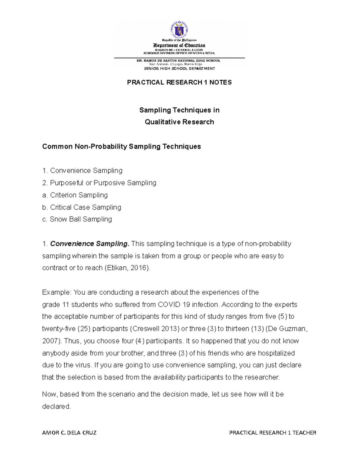Sampling Techniques in Qualitative Research - PRAC RES 1 Notes - Studocu