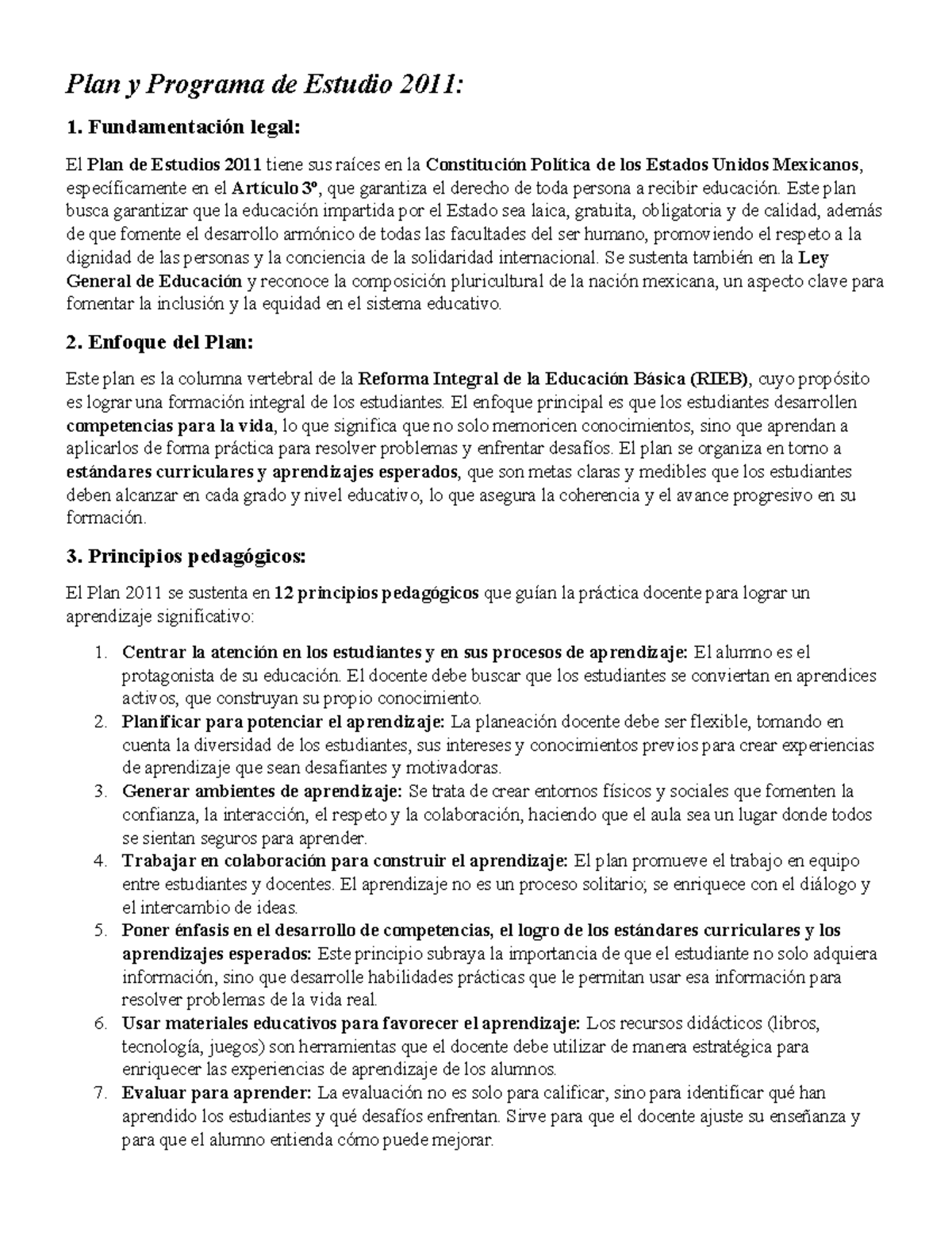 Plan y Programa de Estudio 2011: Enfoques y Principios Pedagógicos ...