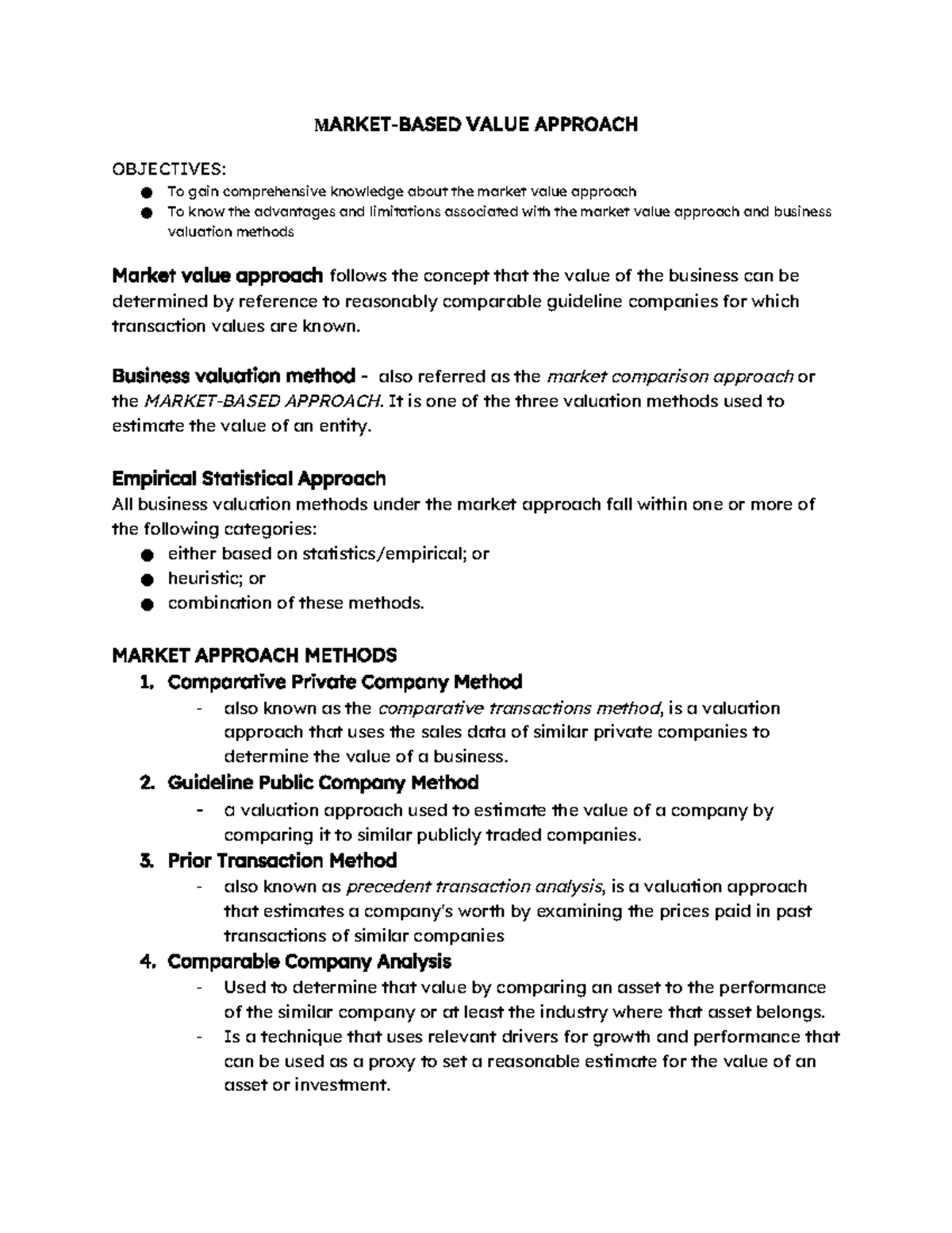 Market Value Approach: Comprehensive Overview and Methods (Course Code ...