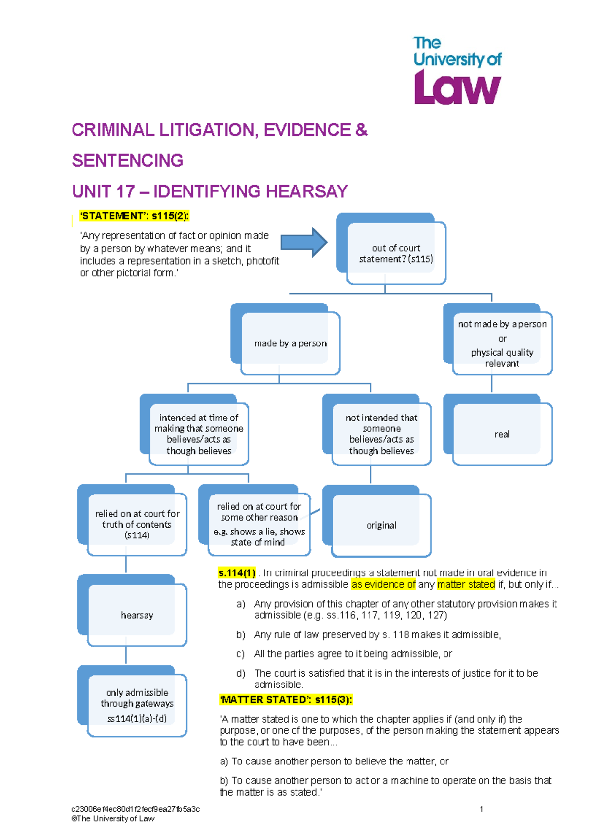 2425 CRIM Unit 17 Hearsay Identification Flowchart Guide - Studocu