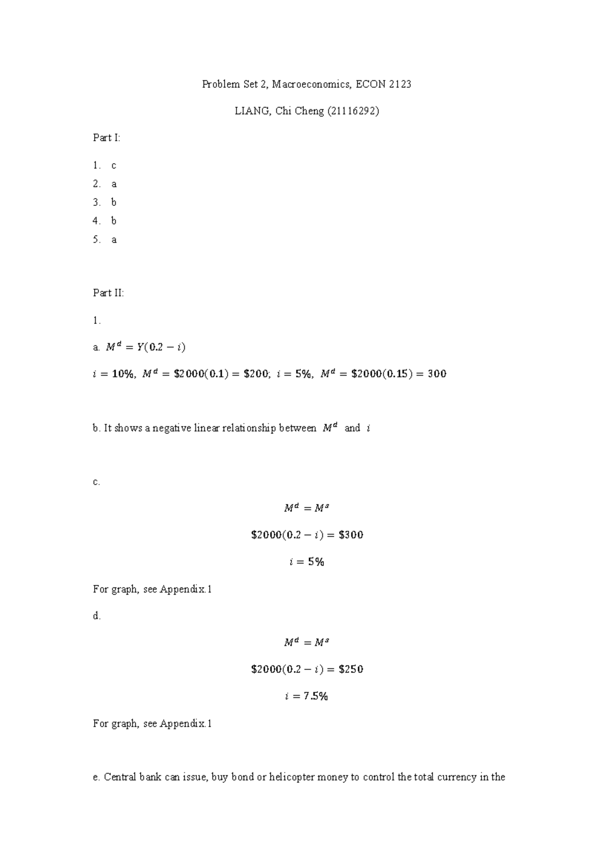 Problem Set 2 Solutions, Macroeconomics, ECON 2123 - Studocu