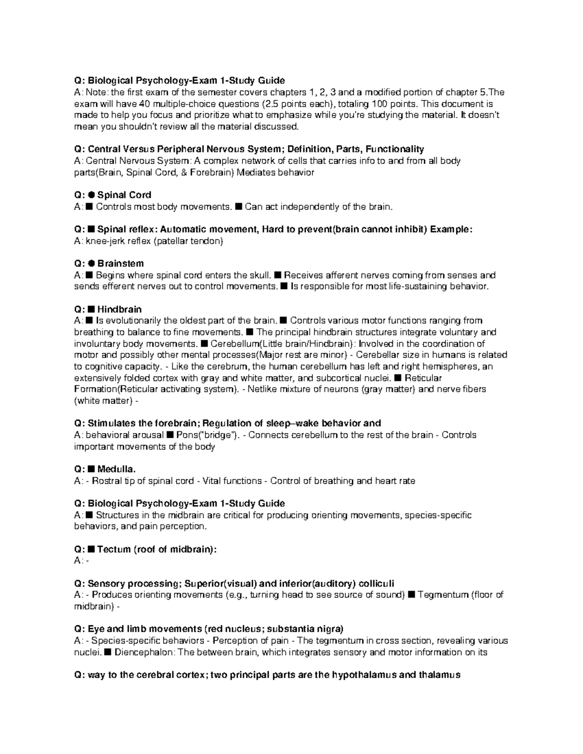 Biological Psychology Exam 1 Study Guide (PSY 250) - Studocu