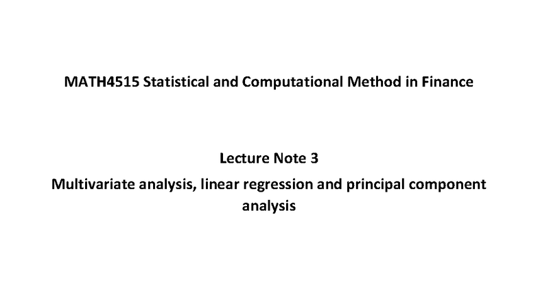 MATH4515 Lecture Note 3: Multivariate Analysis & Linear Regression ...