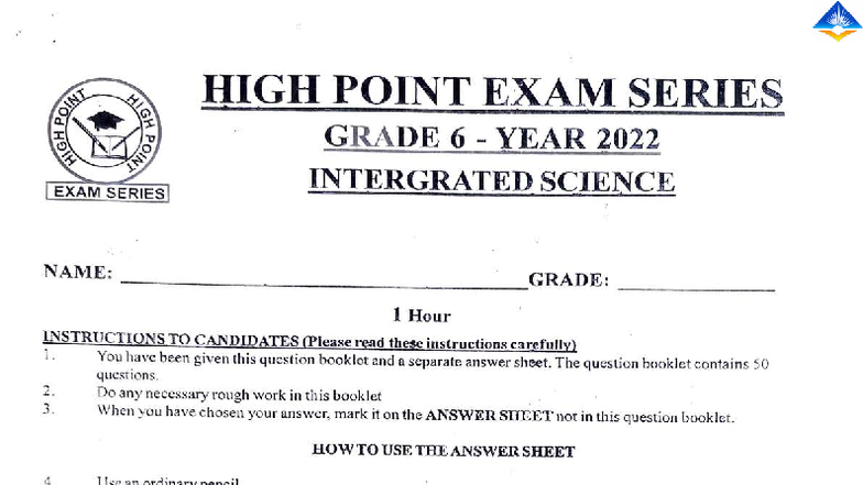 Grade 6 Kpsea Replica High Point Integrated Science Exam Series - Studocu