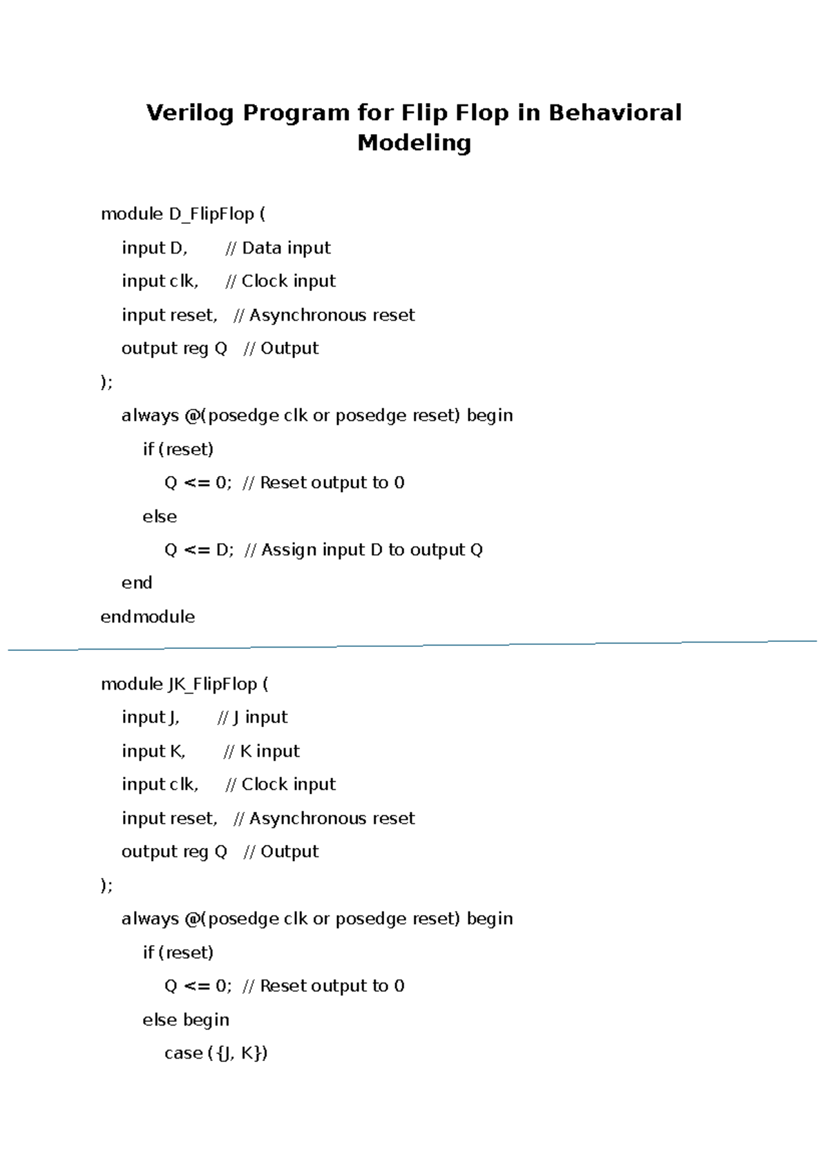 Verilog Behavioral Modeling: Flip Flop Implementations - Studocu