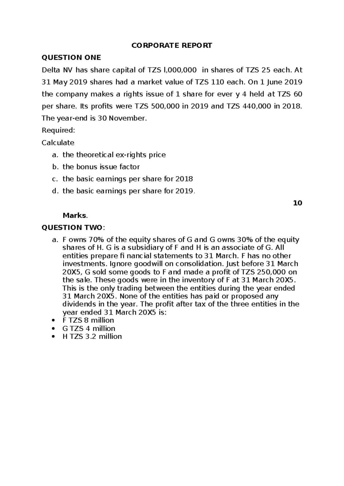 Corporate Report Assignment AND TEST - CORPORATE REPORT QUESTION ONE ...