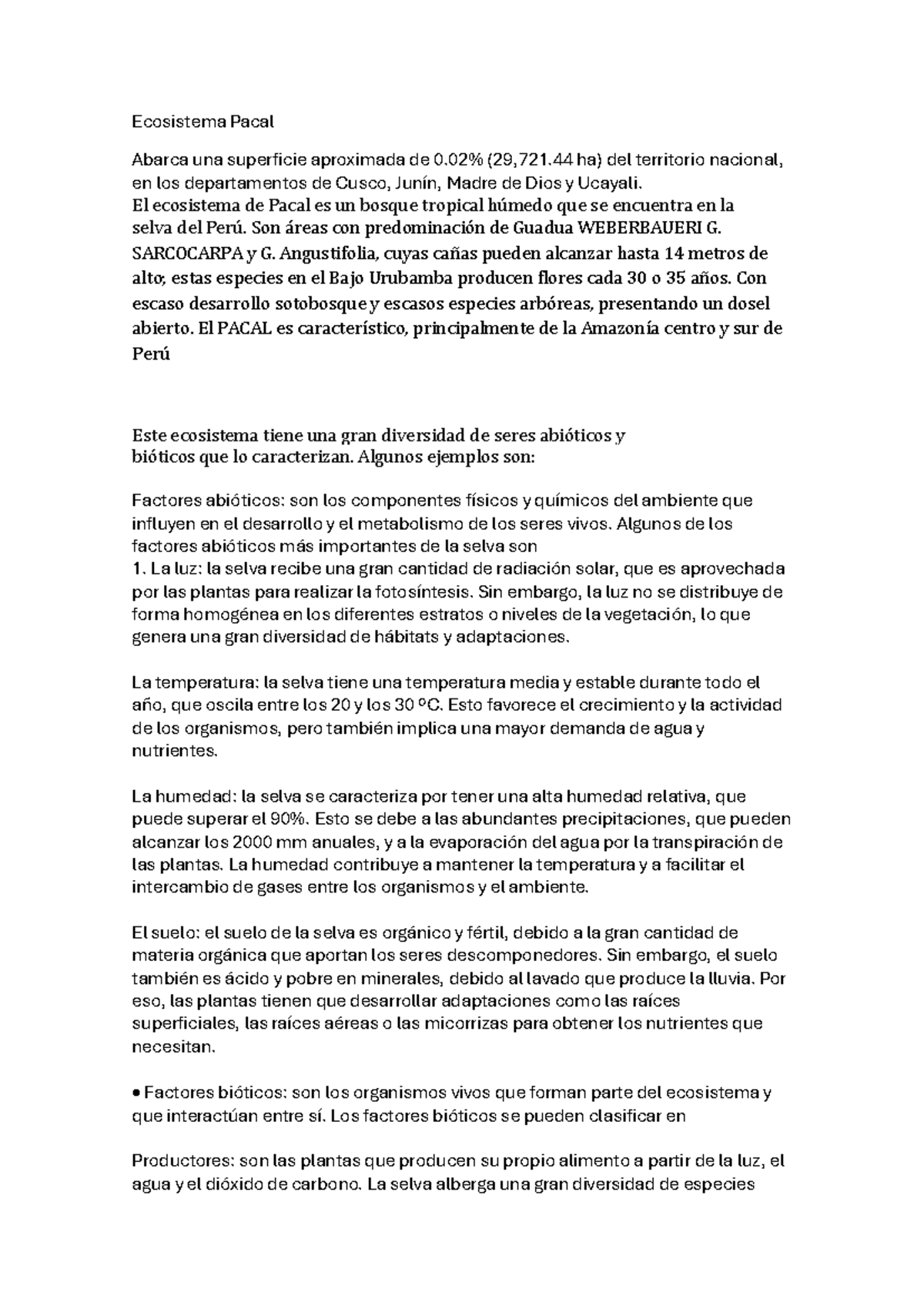 Ecosistema Pacal: Características y Factores en la Amazonía Peruana ...