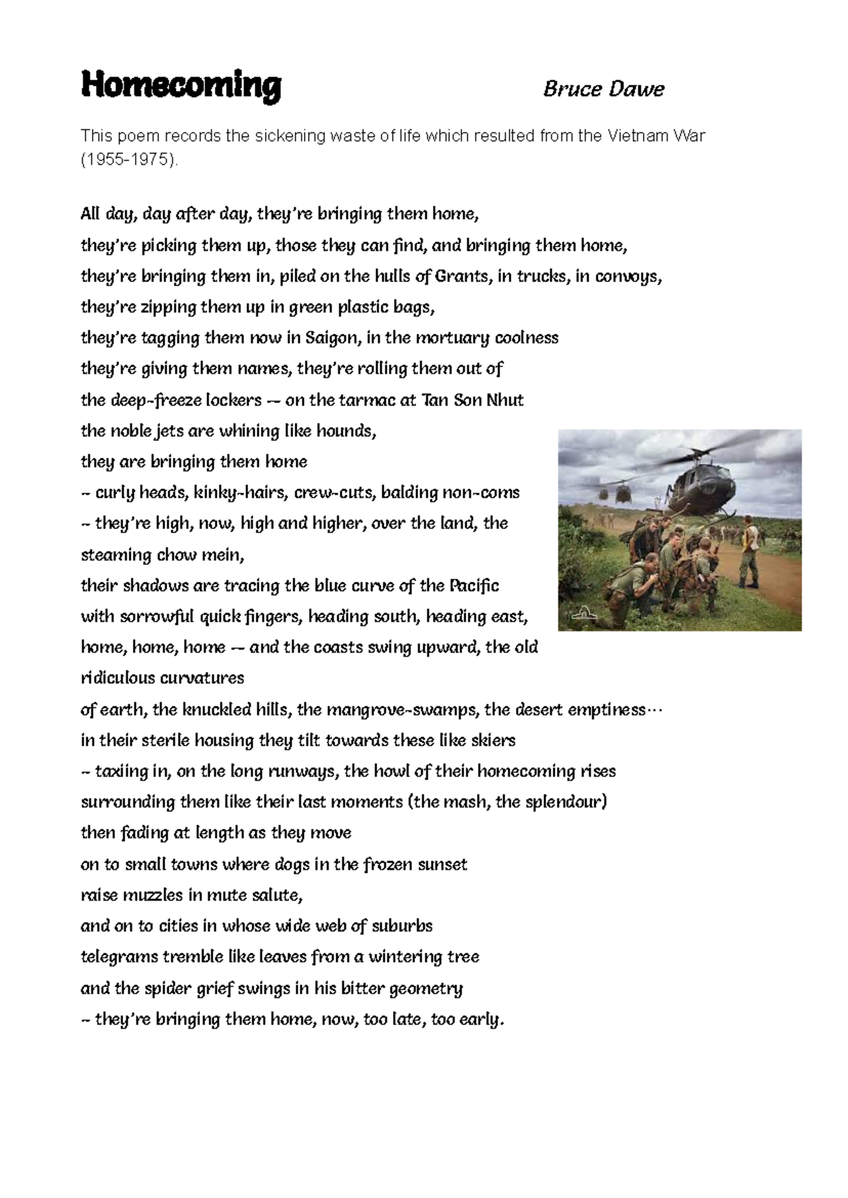 Year 10 Homecoming Poem Discussion Questions & Analysis - Studocu