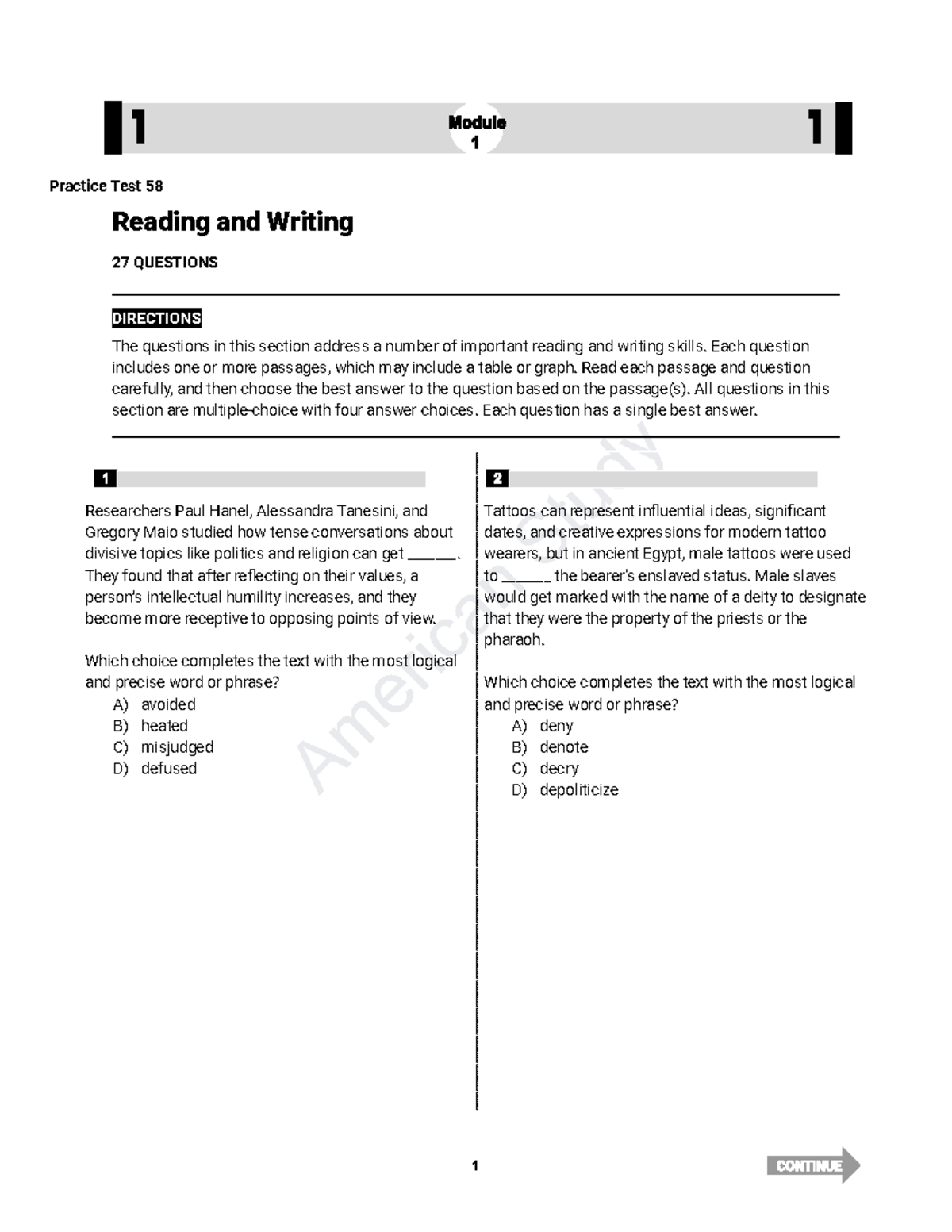 752605929 American Study Practice Test 58: Reading & Writing Skills ...