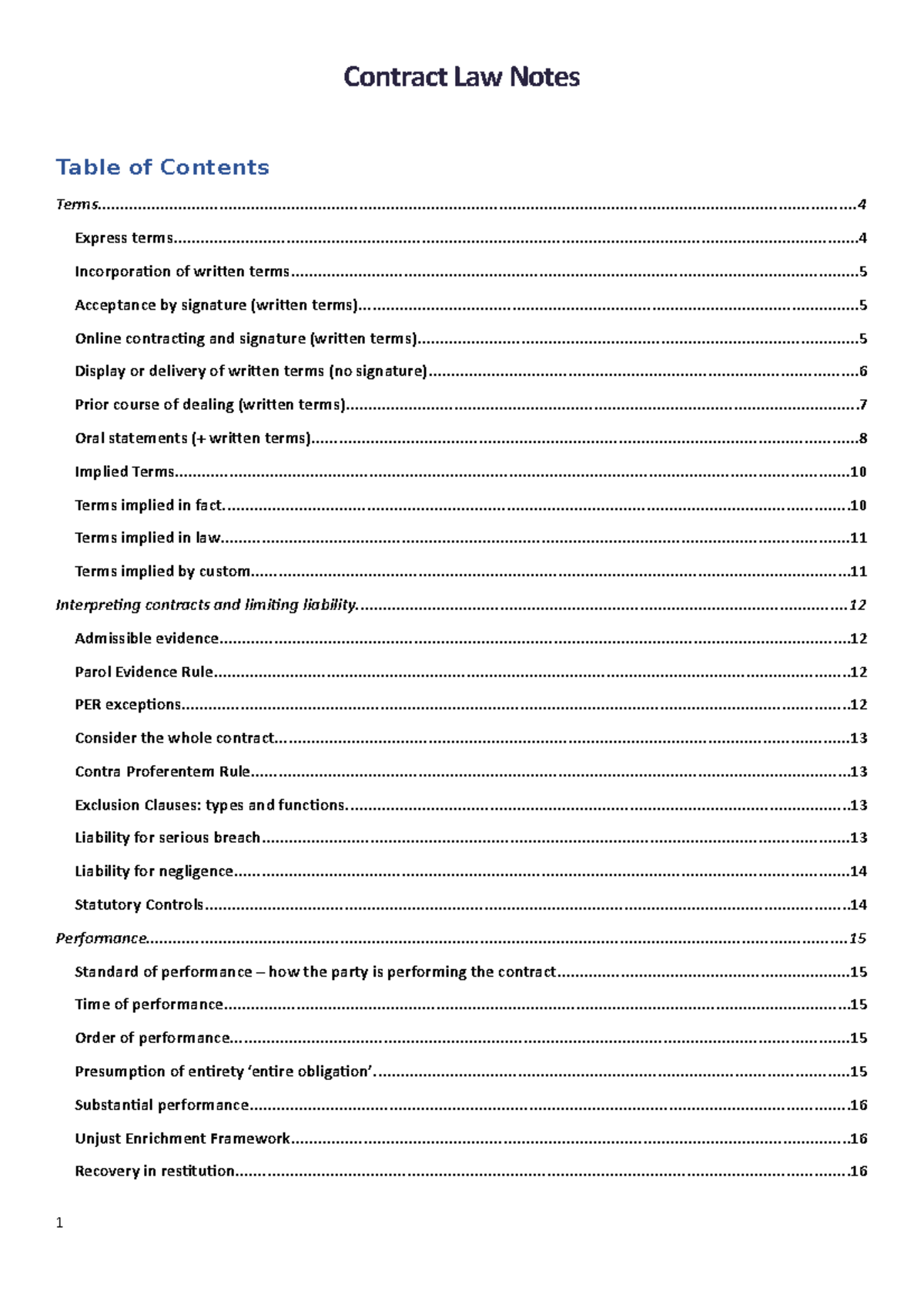 Contract Law Final Notes - Key Concepts and Terms - Studocu