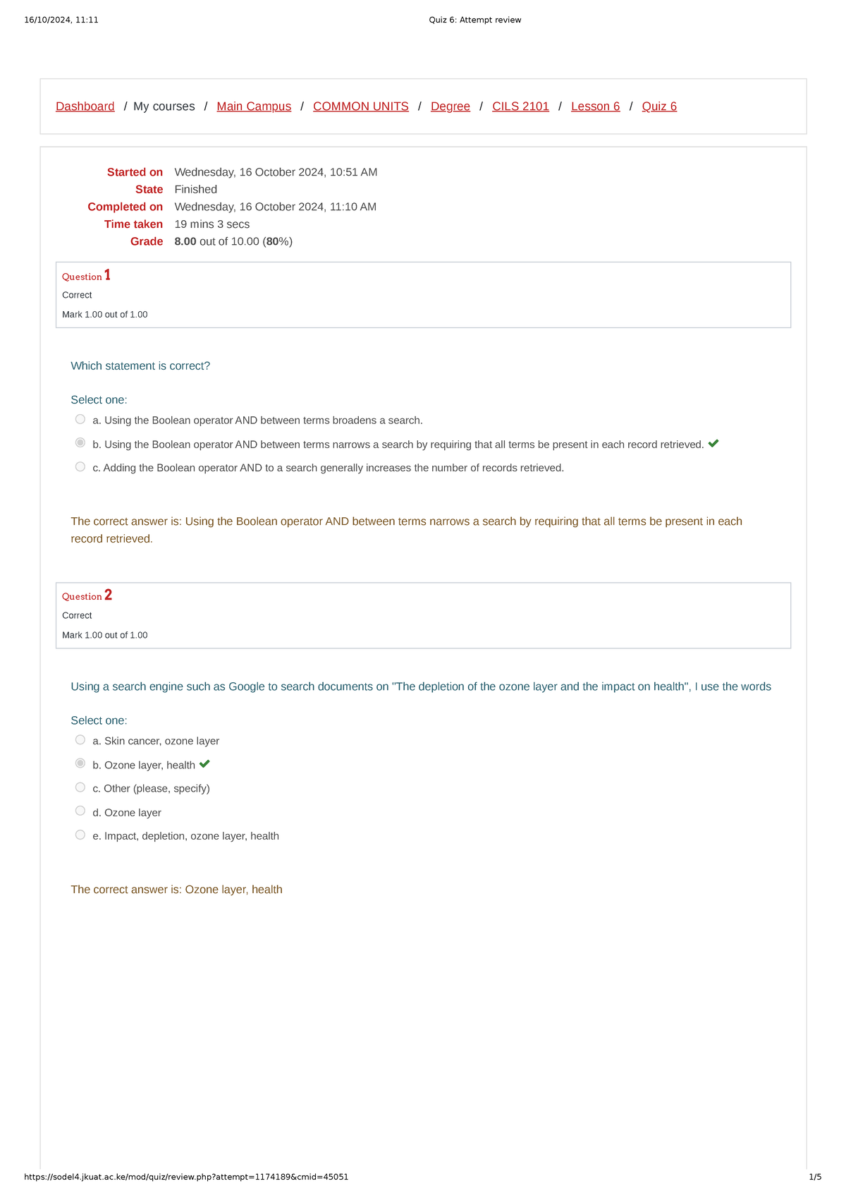 Communication Skills Quiz 6 Attempt review - Dashboard / My courses ...