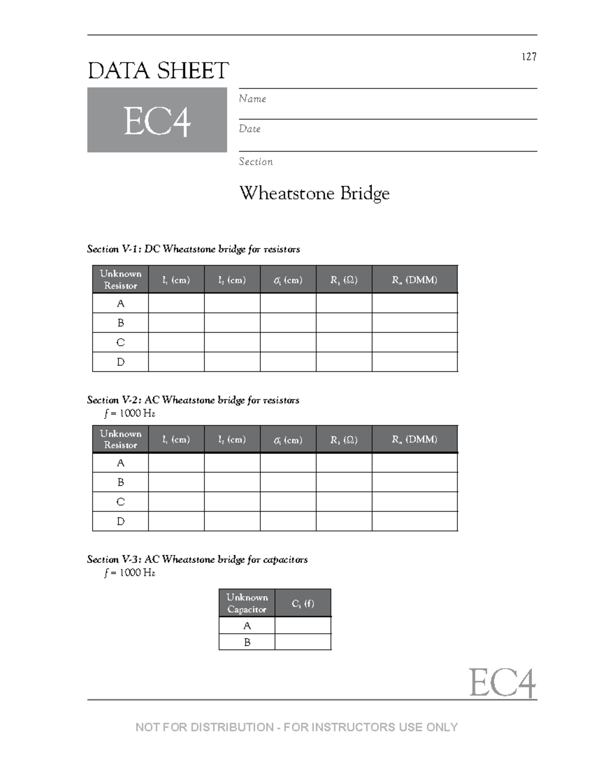 EC4 Lab Data Table - 127 EC Name Date Section Wheatstone Bridge EC DATA ...