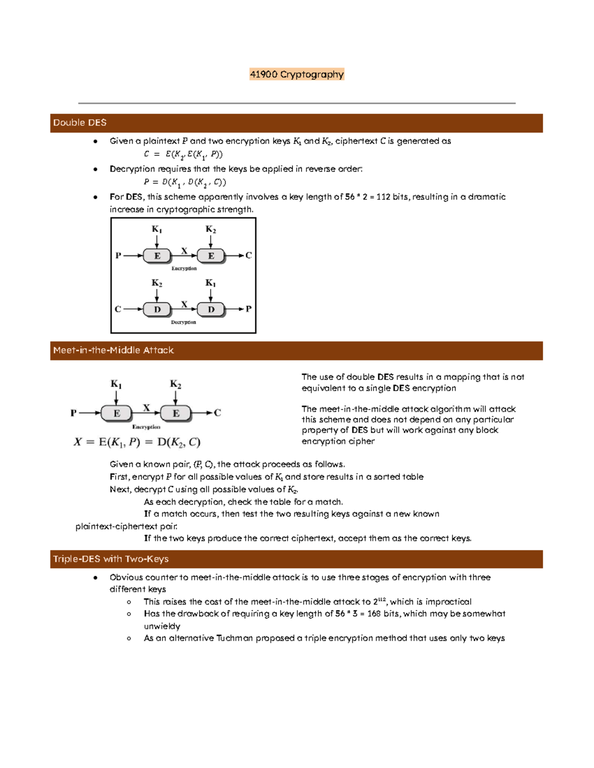 41900 Cryptography Week 5 Lecture Notes on Double DES and Block Ciphers ...