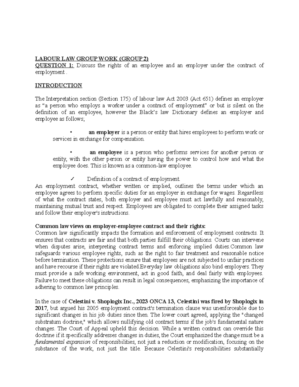 Group 2 - labour law (1) - nothing - LABOUR LAW GROUP WORK (GROUP 2 ...