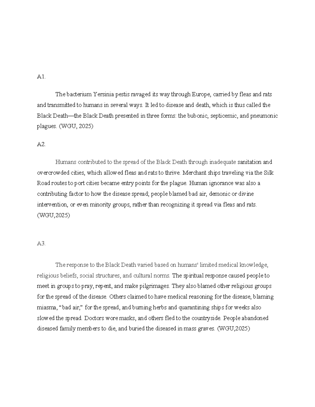 D266 Final Exam: The Black Death & 1918 Influenza Pandemic Analysis ...