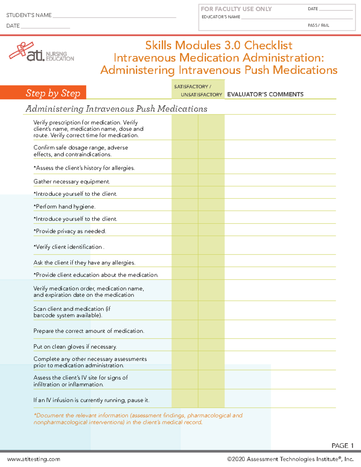 Skills Checklist IV Push-1 - ####### EDUCATOR ####### IMPLEMENTATION ...