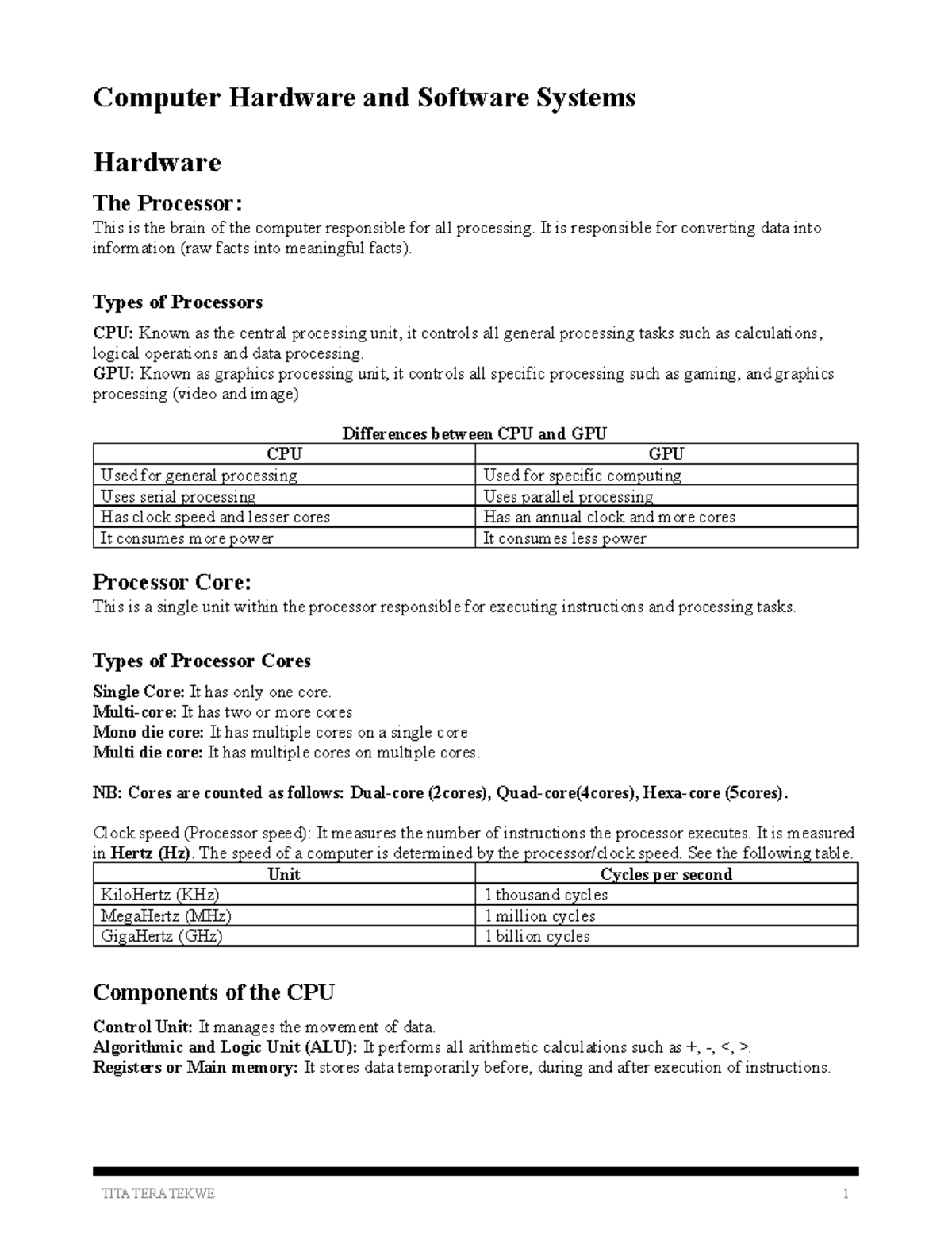 F3 Notes: Computer Hardware & Software Systems Overview - Studocu
