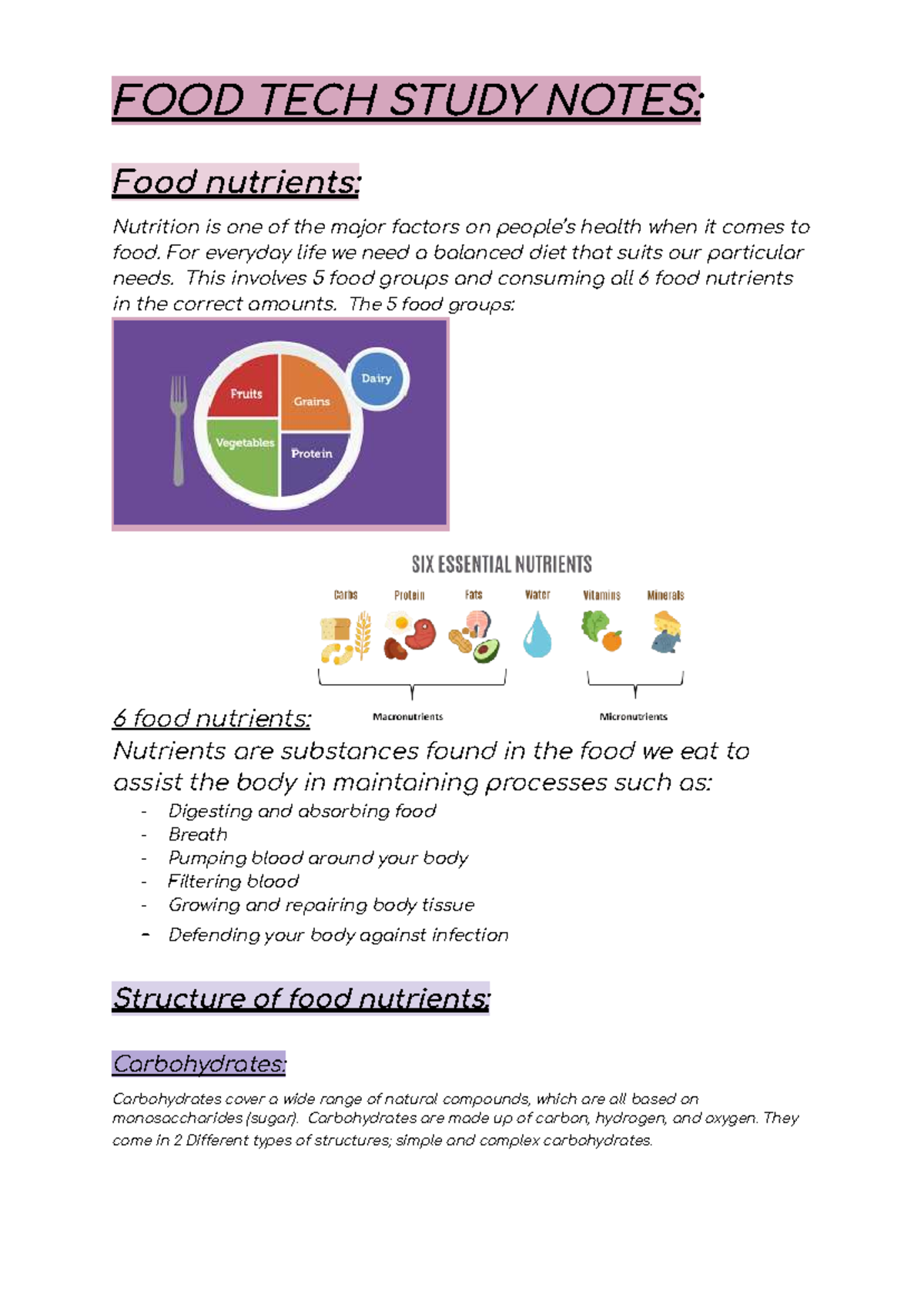 FOOD TECH 101: Comprehensive Nutrition Study Notes - Studocu