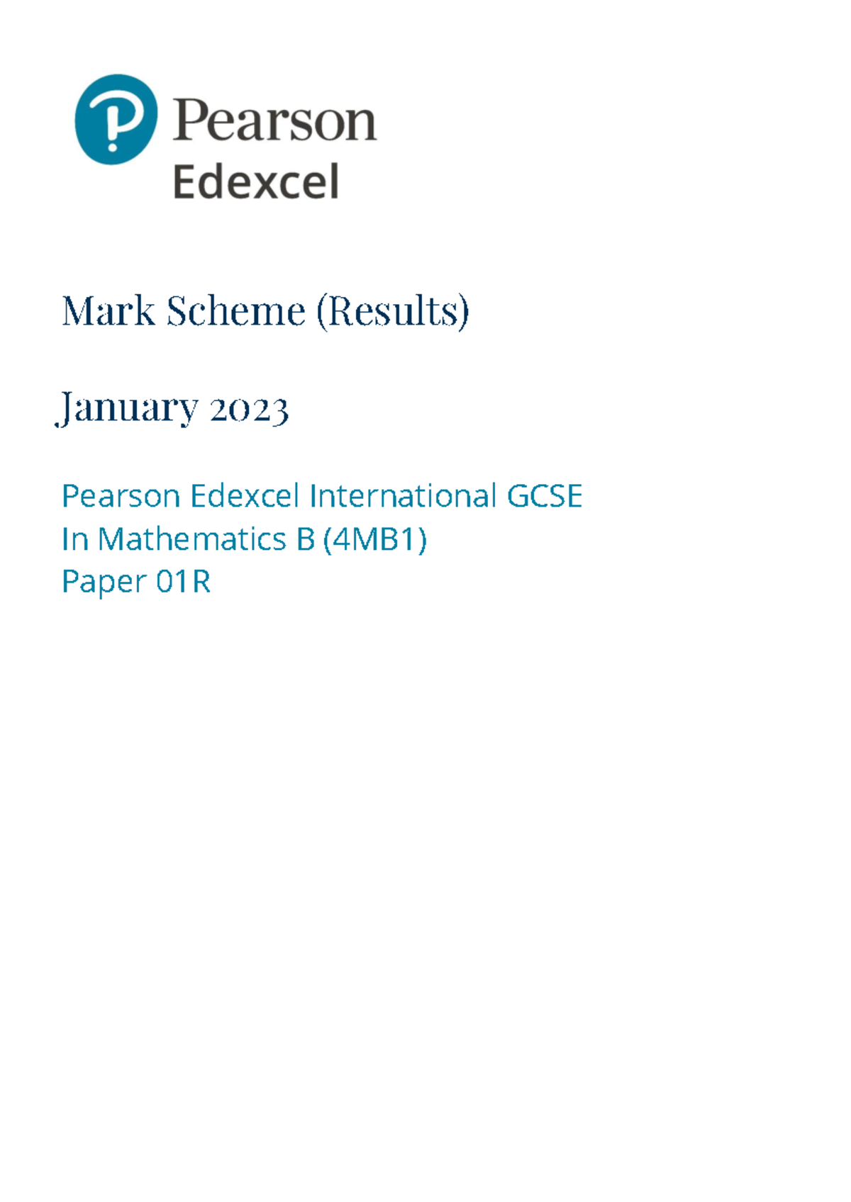 January 2023 Paper 01R Marking Scheme - Mathematics B (4MB1) - Studocu