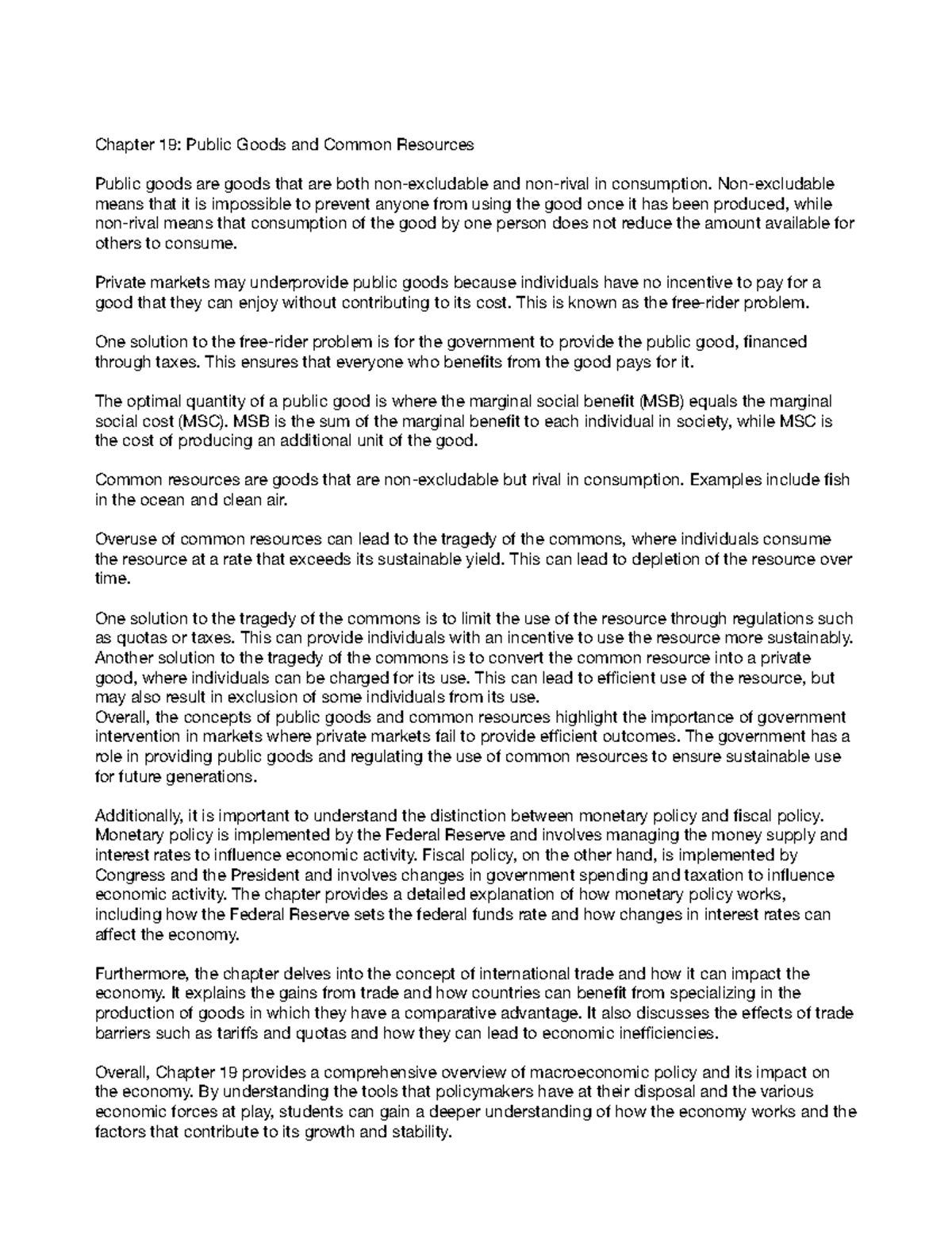 ECO19 - Comprehensive Notes on Public Goods & Common Resources - Studocu