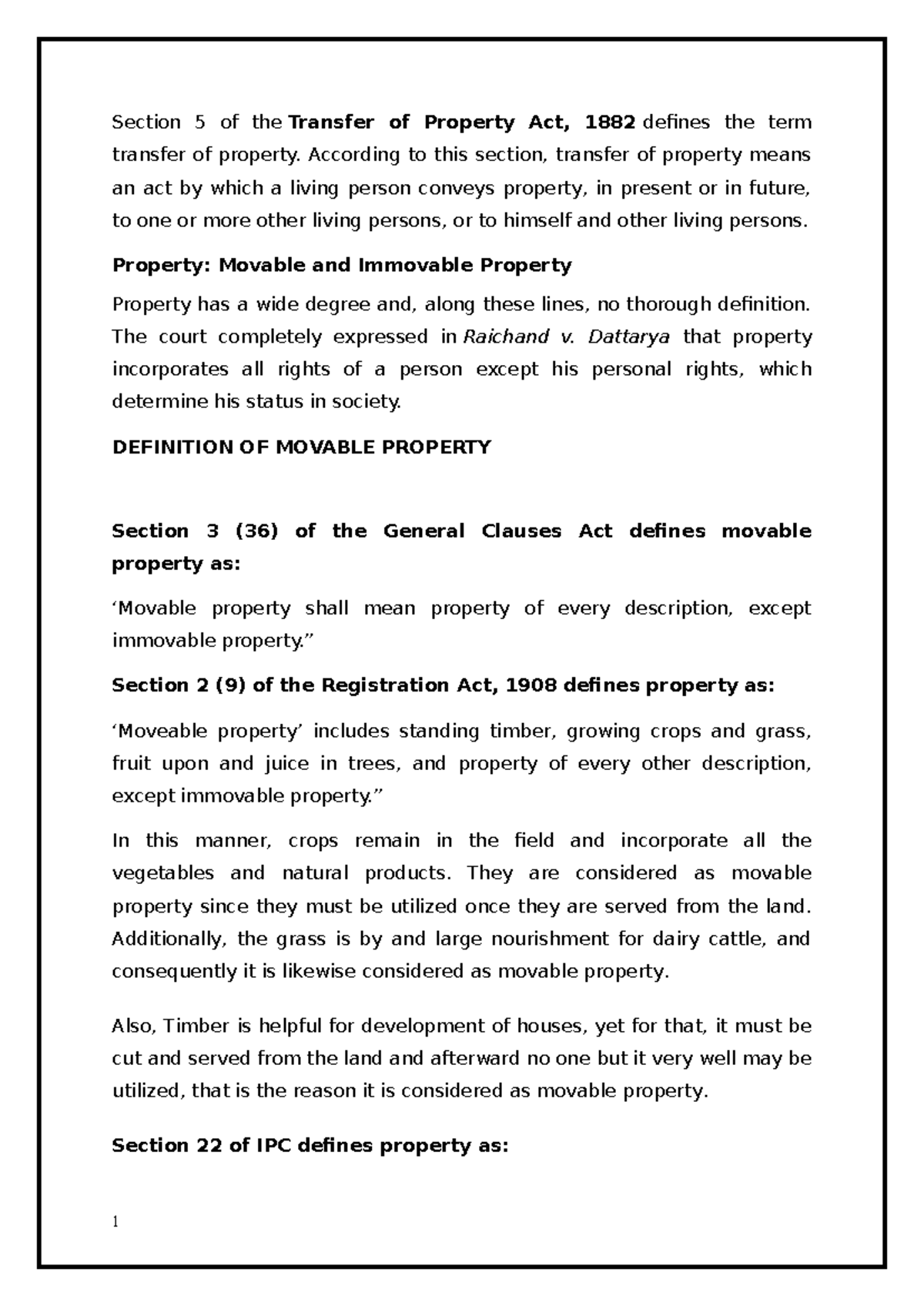 Notes on Transfer of Property Act, 1882: Key Definitions & Provisions ...