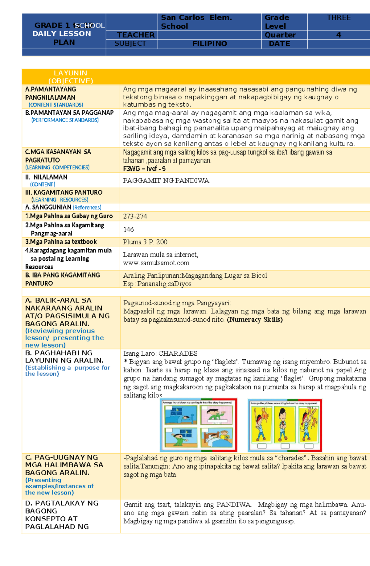 Filipino 3 COT 2 - Daily Lesson Plan for Grade 1-12 - Studocu