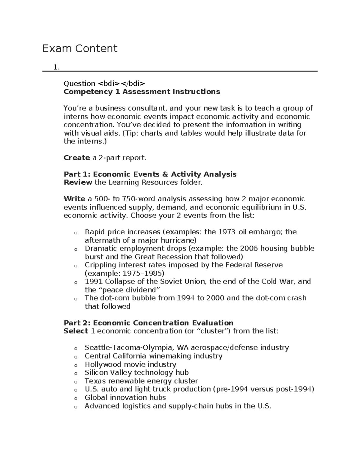 ECON 101 - Exam Content 1: Economic Events & Activity Analysis Report ...