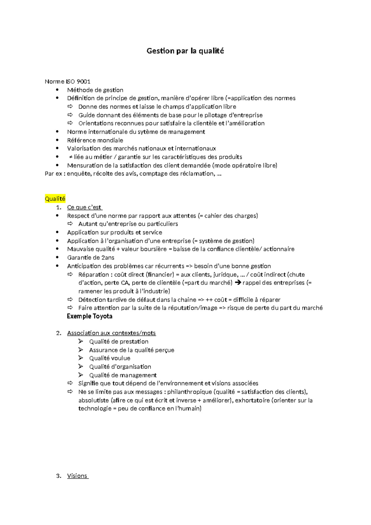 Gestion par la Qualité - Notes et Annotations ISO 9001 - Studocu