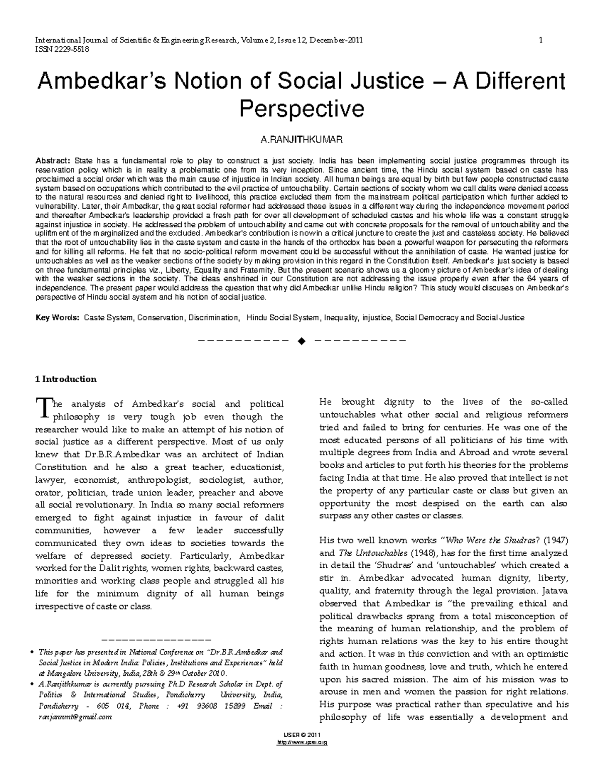Ambedkars notion of social justice a different perspective - ISSN 2229 ...