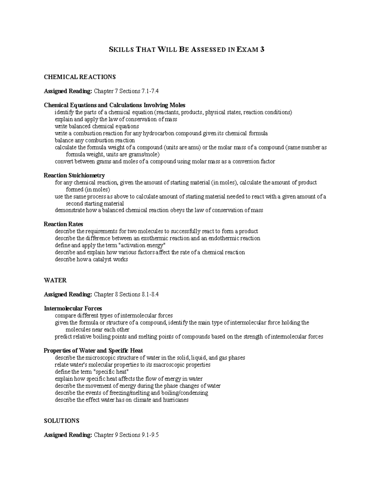Exam 3 Review: Chemical Reactions, Water, and Solutions Concepts - Studocu