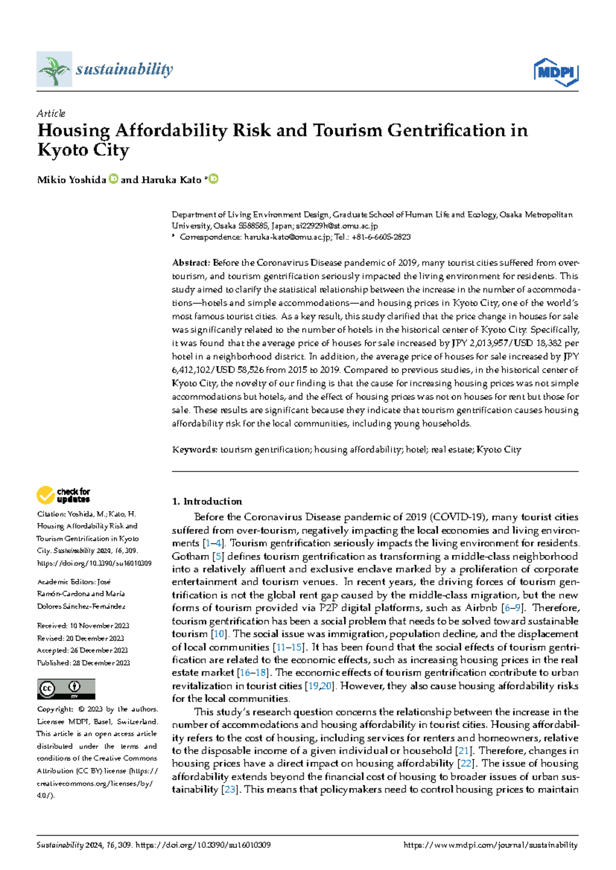 Sustainability 16: Housing Affordability and Tourism Gentrification in ...