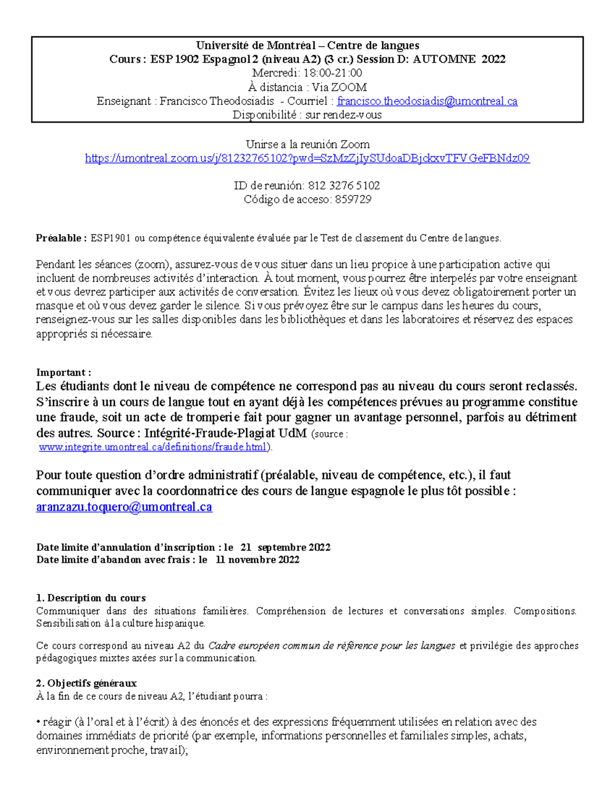 ESP 1902 D Plan de curso - Université de Montréal – Centre de langues ...