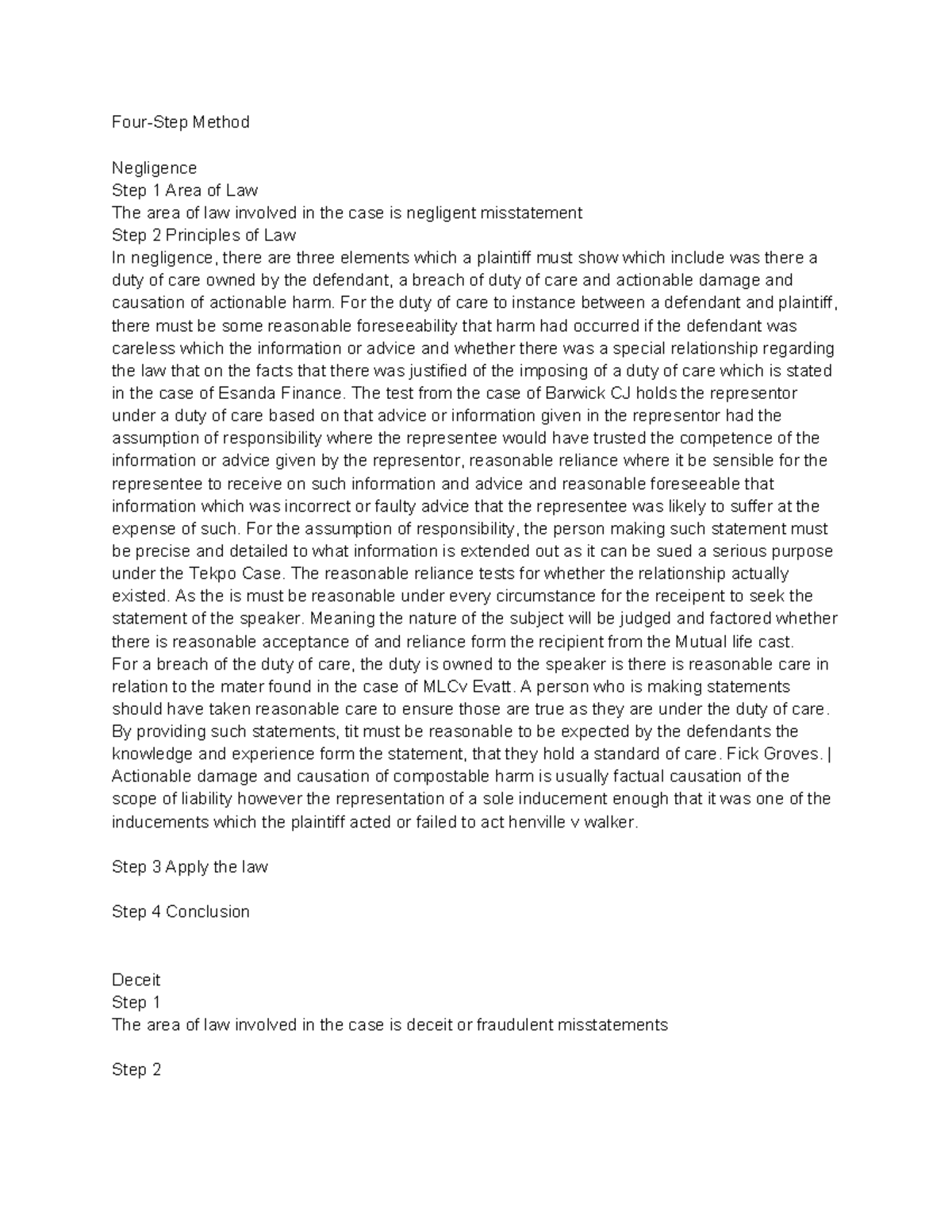 Four-Step Method - four step - Four-Step Method Negligence Step 1 Area ...