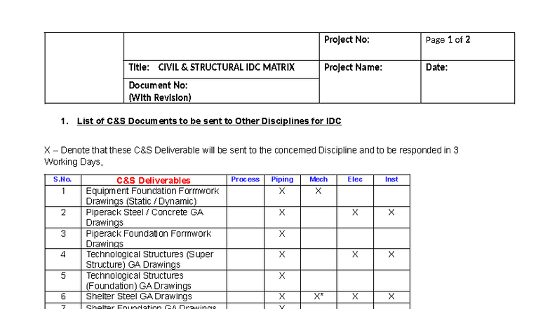 CSA IDC Matrix - Project No: Page 1 of 2 Title: CIVIL & STRUCTURAL IDC ...