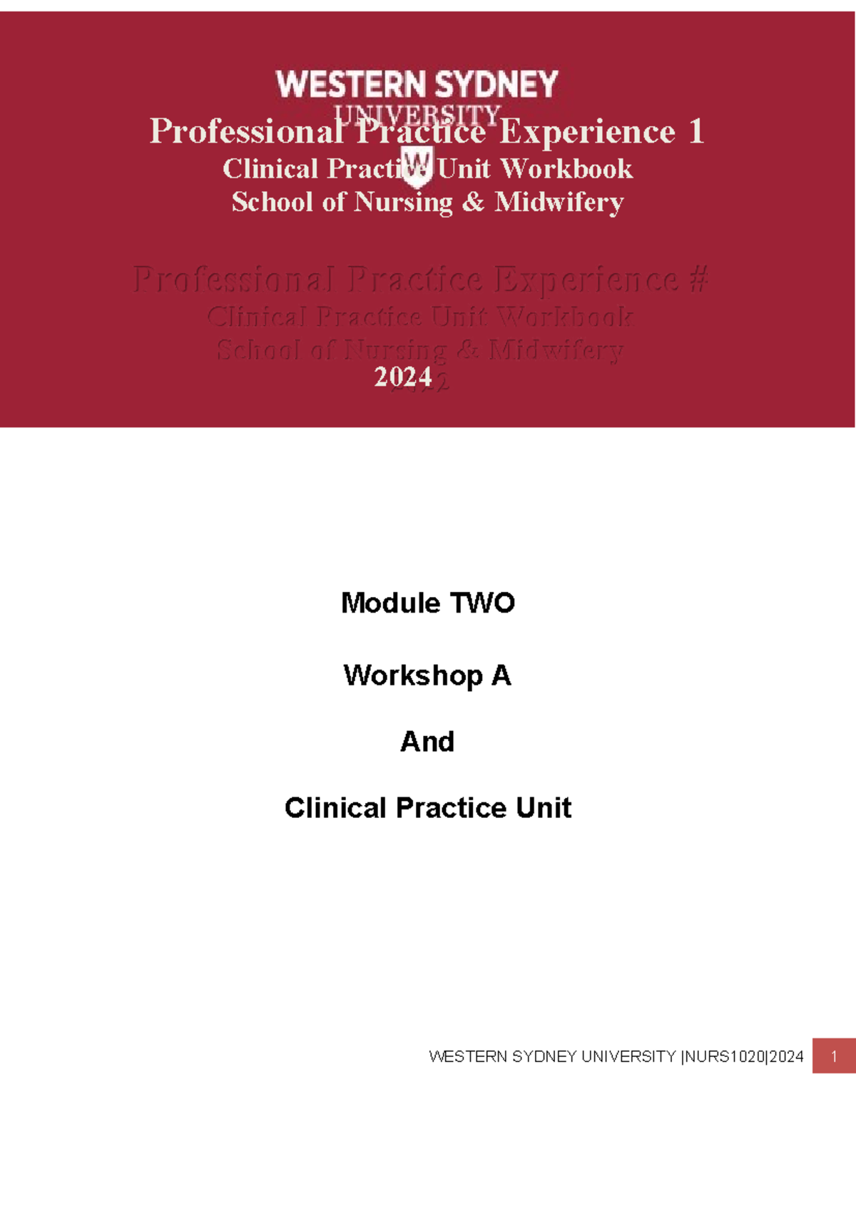 PPE1 Module 2 2024 Clinical Practice Unit Student Workbook - Studocu