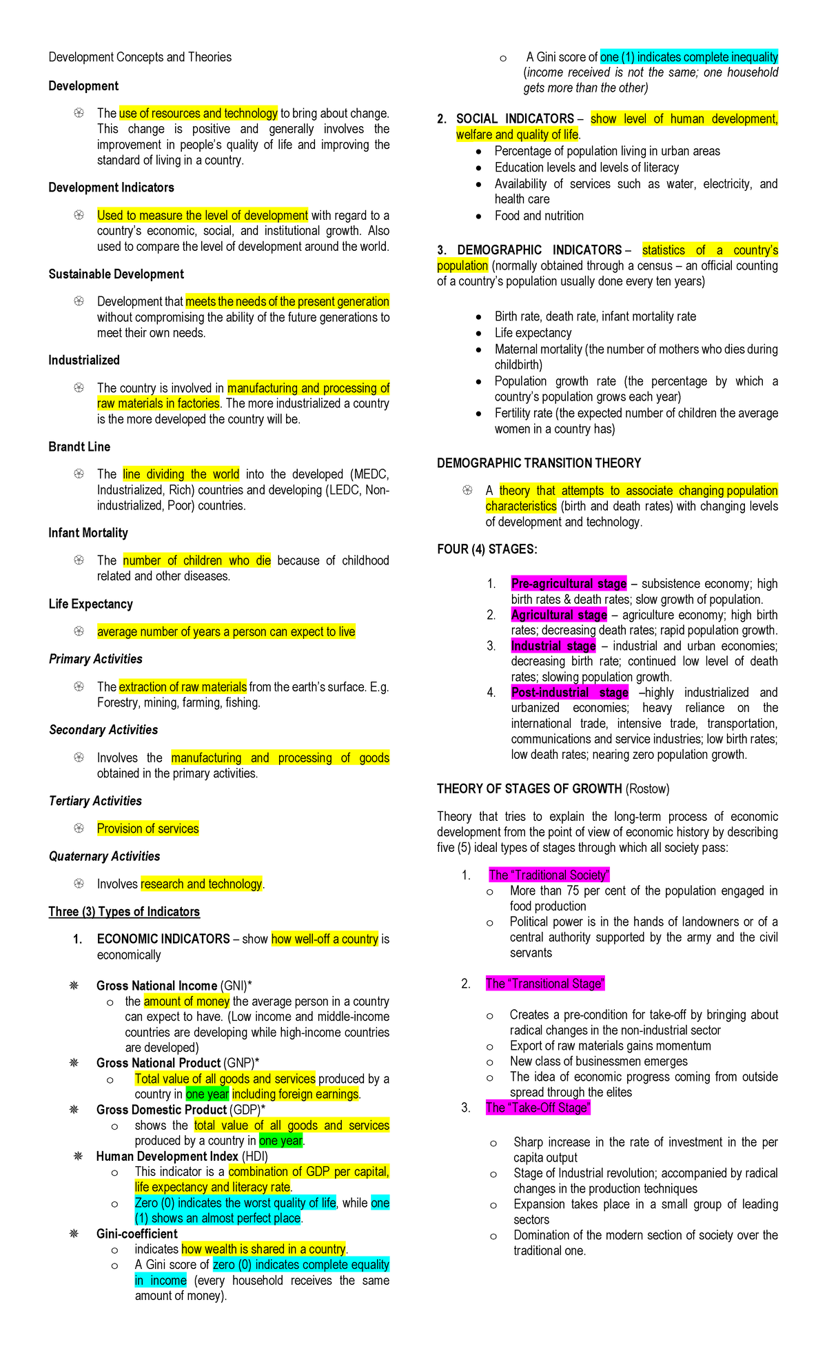 Development Theories and Concepts: Midterm Review Notes (DEV-101) - Studocu