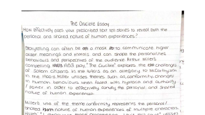 The Crucible Essay: Exploring Human Experiences in Miller's Play - Studocu