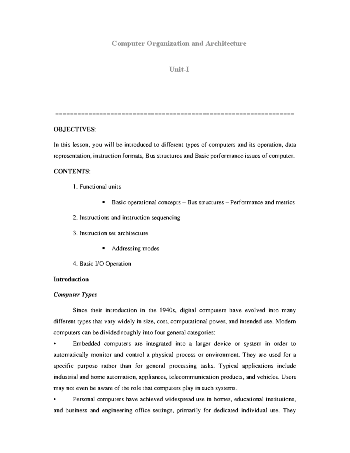 Unit 4 COA: Overview of Single Bus Organization and ALU Functions - Studocu