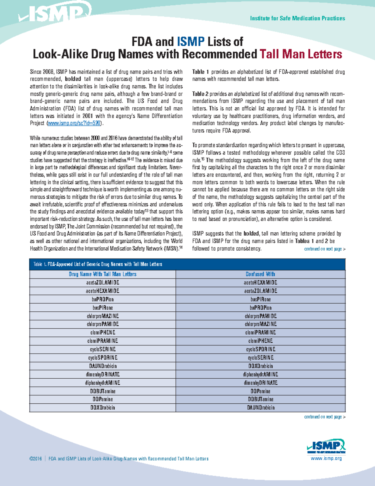 FDA & ISMP Tall Man Letters: Mitigating Look-Alike Drug Errors - Studocu