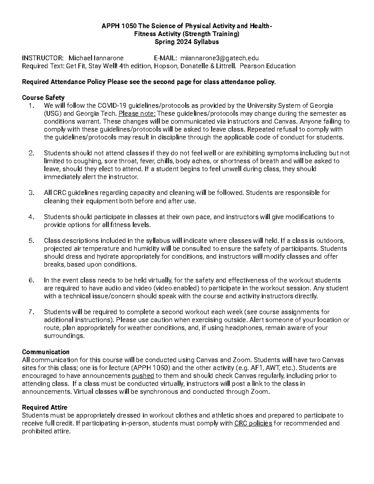 APPH 1050 Spring 2024 Weight Training Syllabus and Course Outline - Studocu