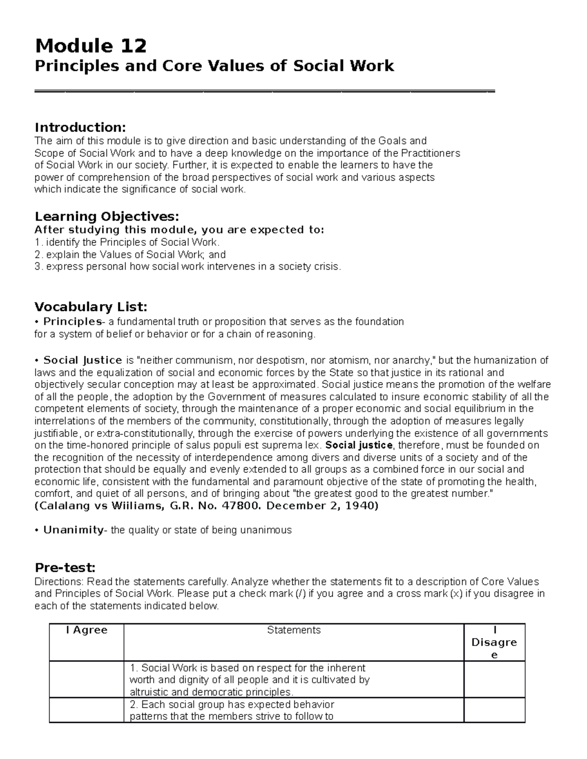 Principles & Core Values of Social Work (Module 12) - Studocu