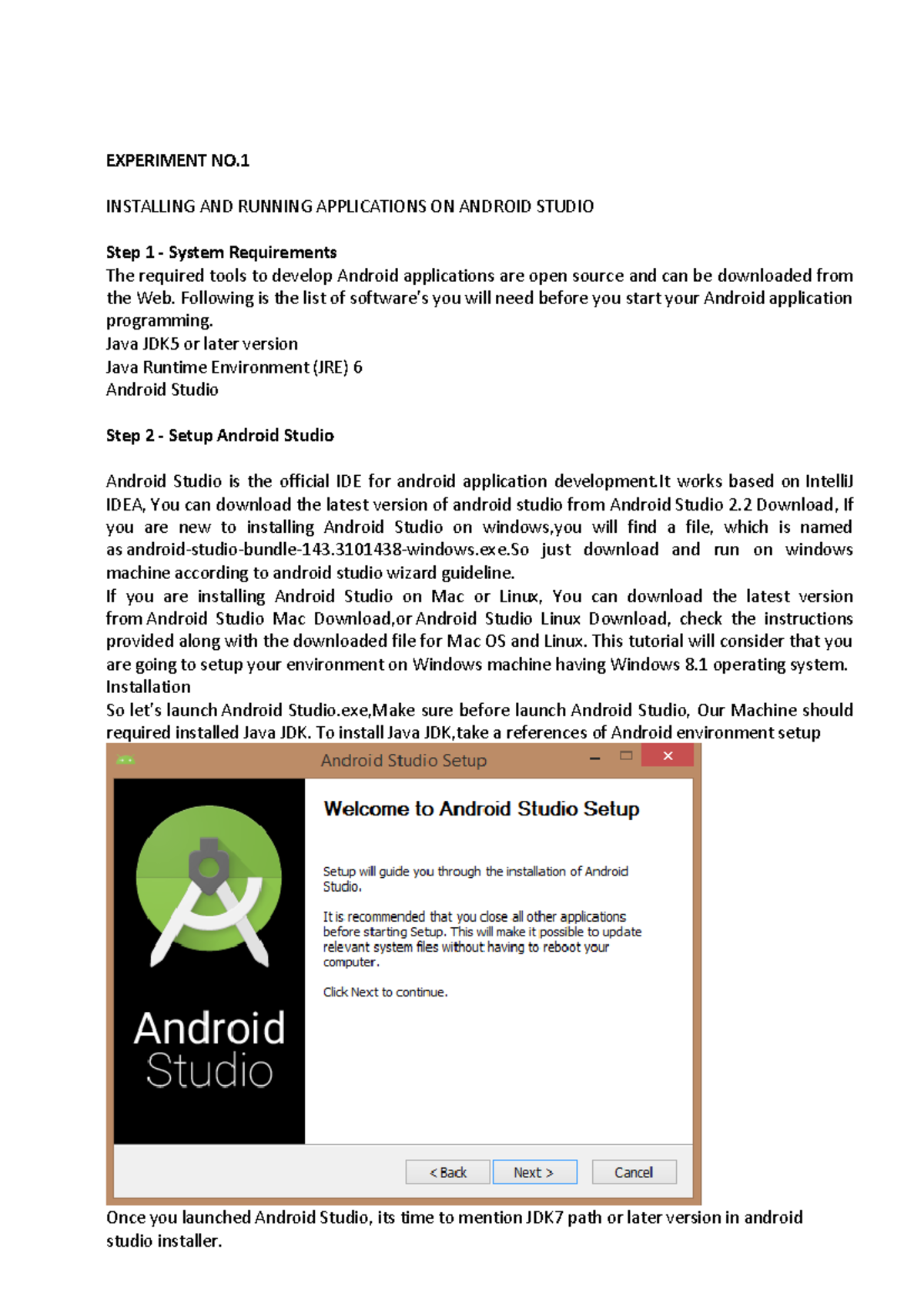 Lab - 1: Setting Up Android Studio for App Development - Studocu