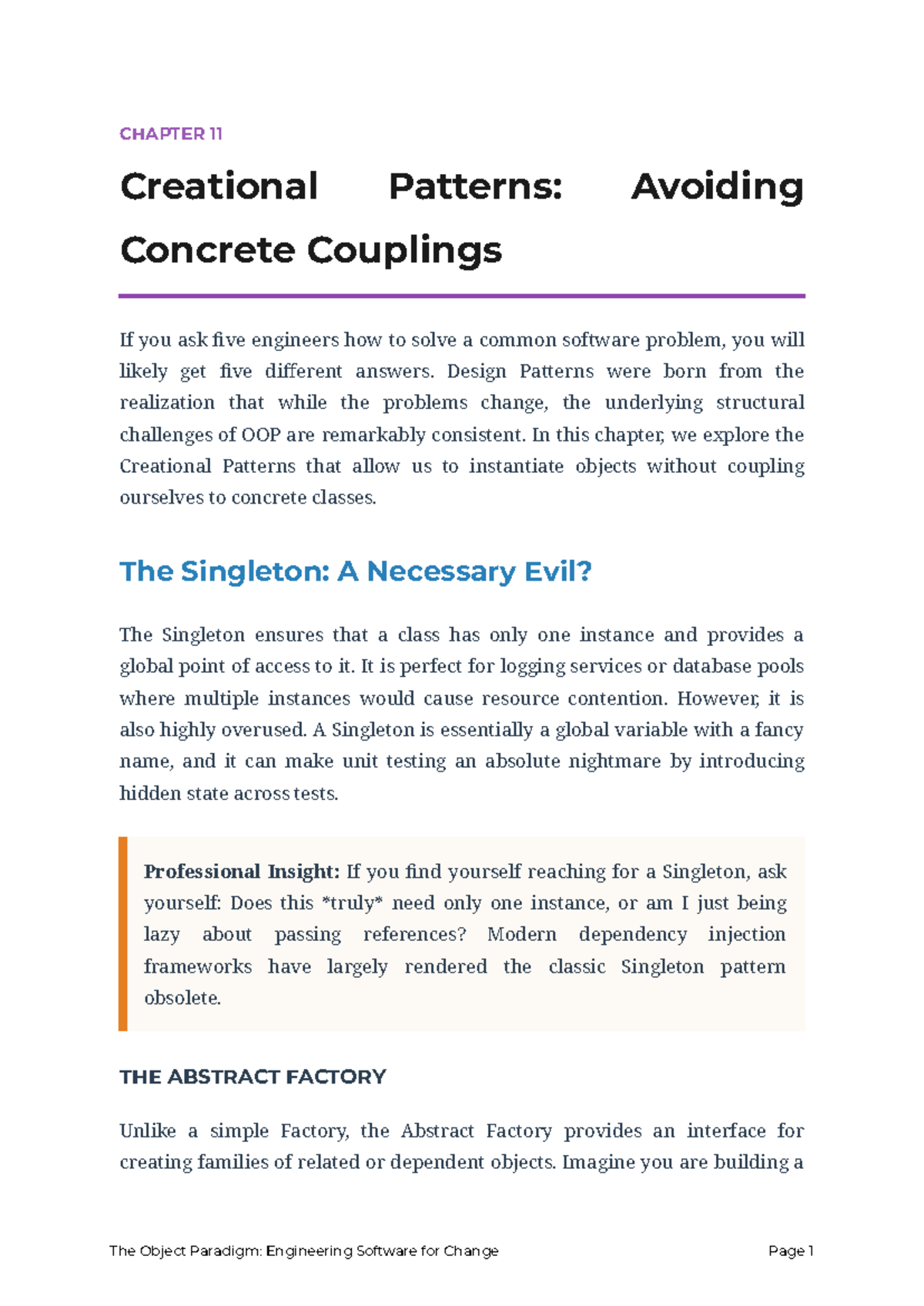 CHAPTER 11: Creational Patterns in OOP - Avoiding Couplings - Studocu