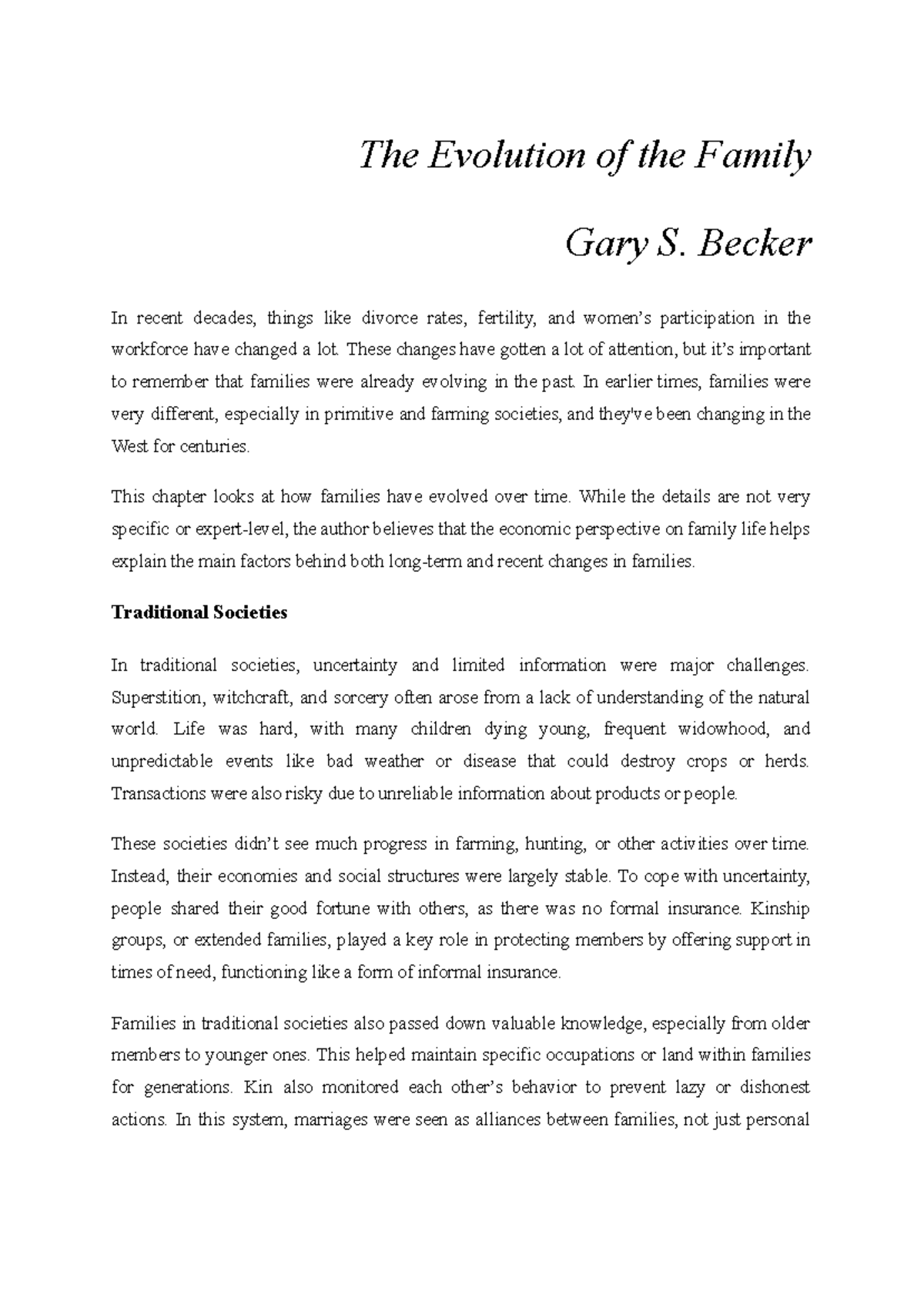 The Evolution of Family Structures: Insights from Becker's Analysis ...
