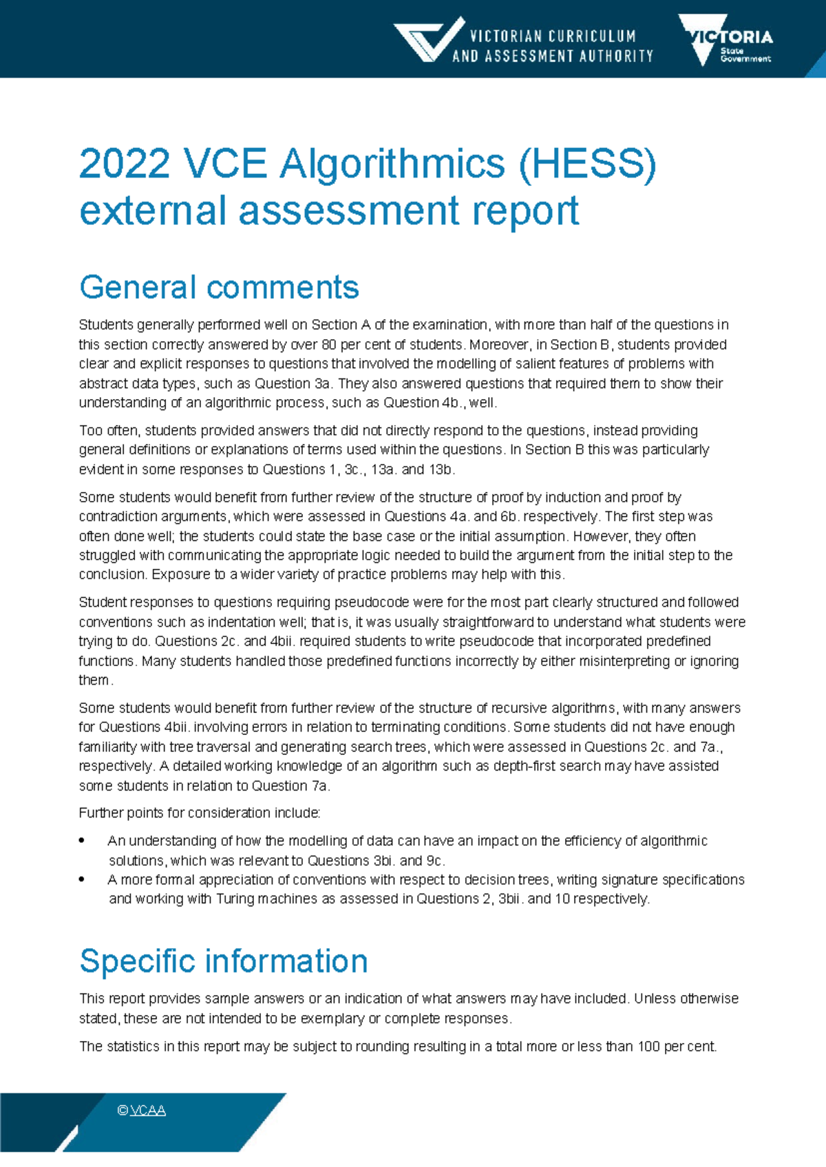 2022 VCE Algorithmics (HESS) External Assessment Report Insights - Studocu