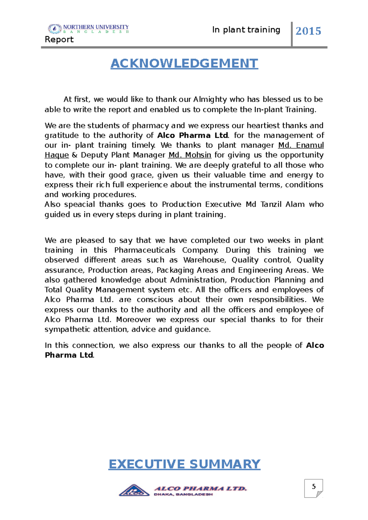 In-Plant Training Report on Alco Pharma Ltd. - B.Pharm 2015 - Studocu