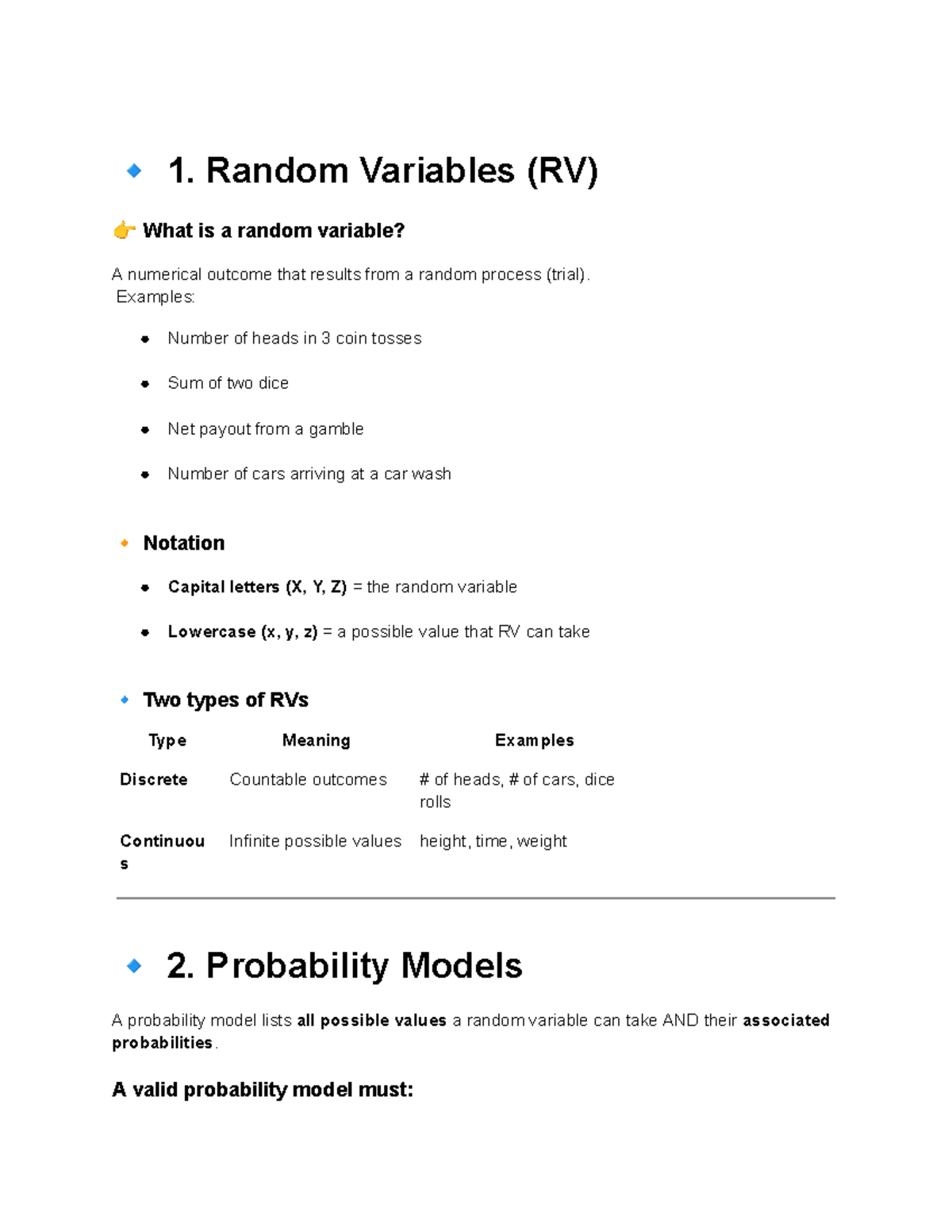 Week 3 - RVs, Probability Models, and Expected Value Notes - Studocu