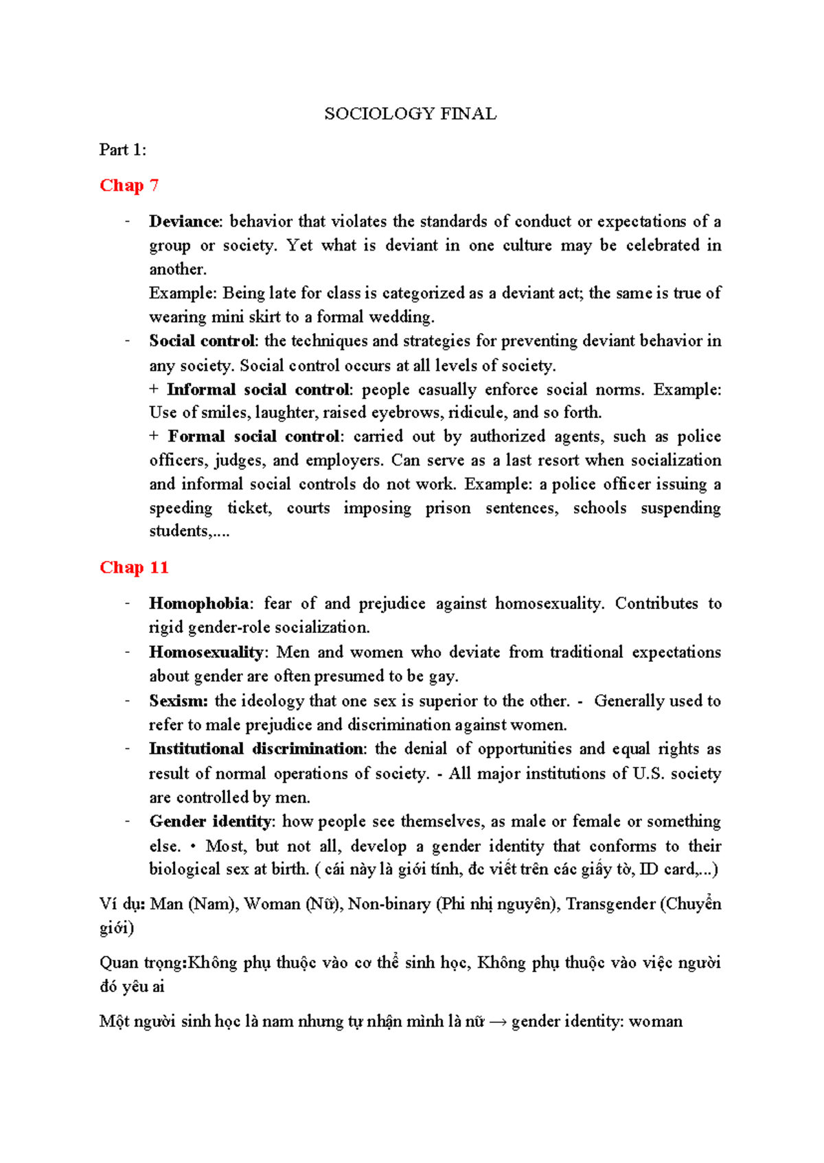 Sociology 101: Final Exam Study Notes on Deviance and Gender - Studocu