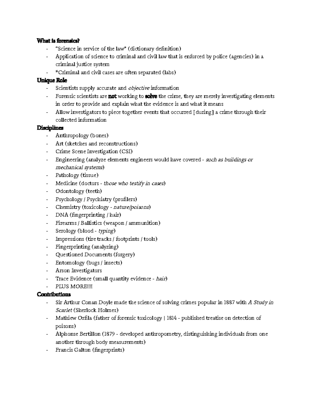 Forensic Science Overview and Key Concepts - Course Code: FS101 - Studocu