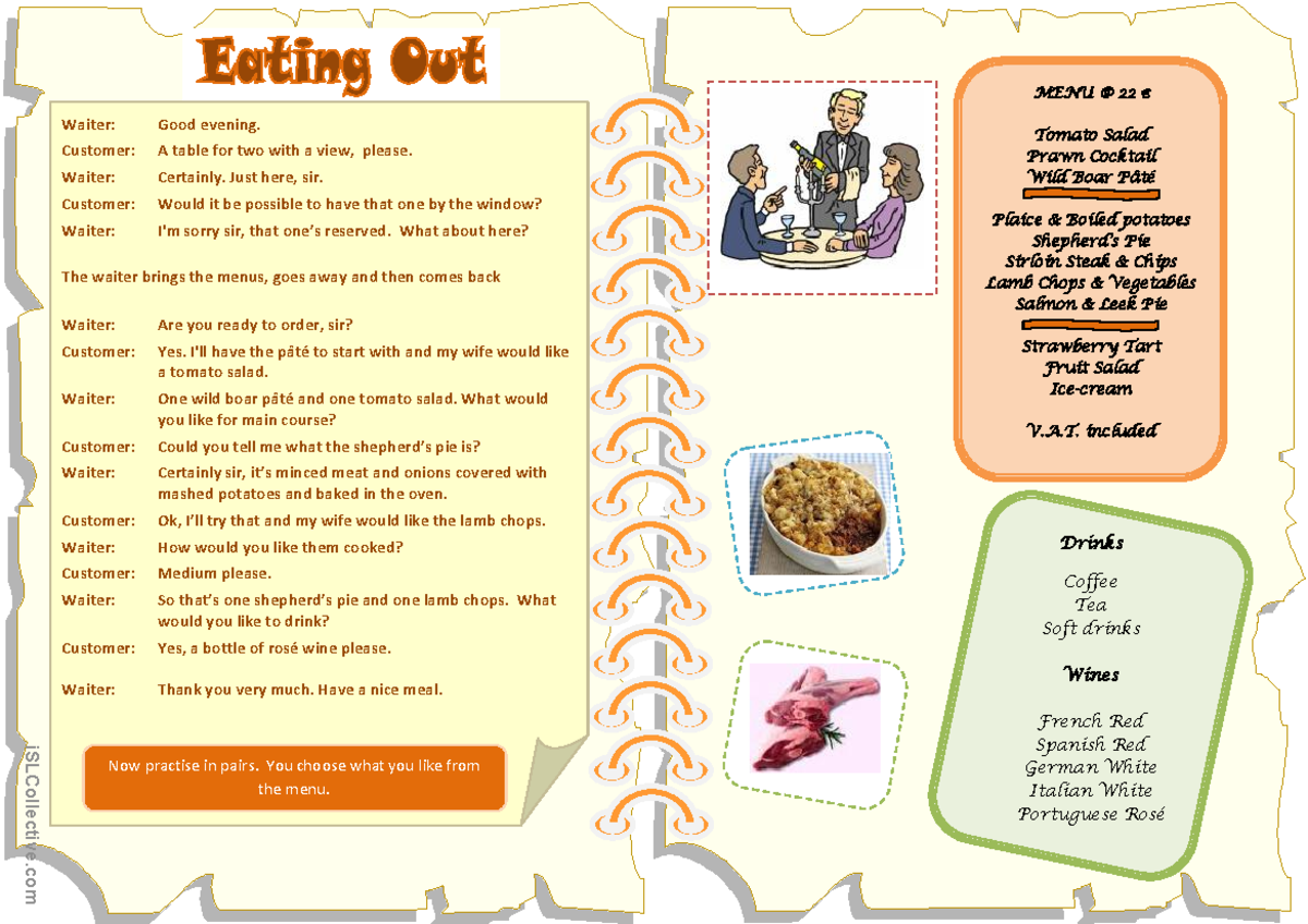 Restaurant MENU 22: Dialogue and menu items for practice - Studocu